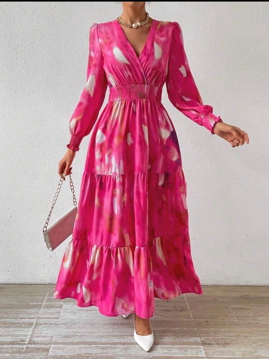 Dresses & Skirts - Pink V-Neck Tiered Maxi Dress